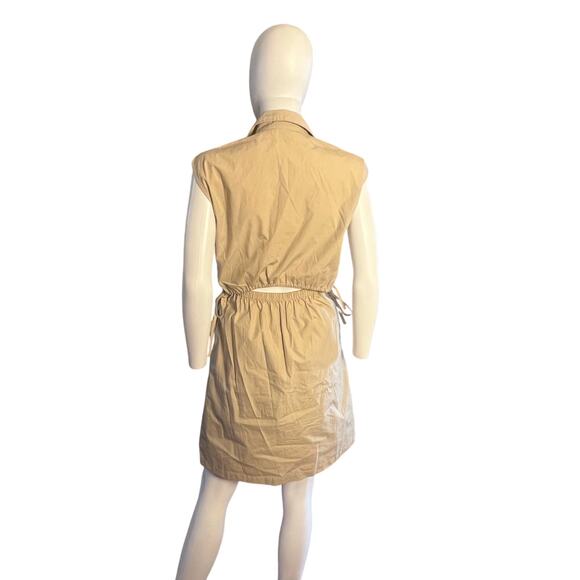 Gap Khaki Tan Cotton Poplin Sleeveless Cutout Back Collared Shirt Dress XS - Picture 2 of 6